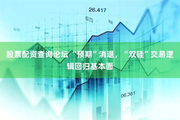 股票配资查询论坛 “预期”消退，“双硅”交易逻辑回归基本面